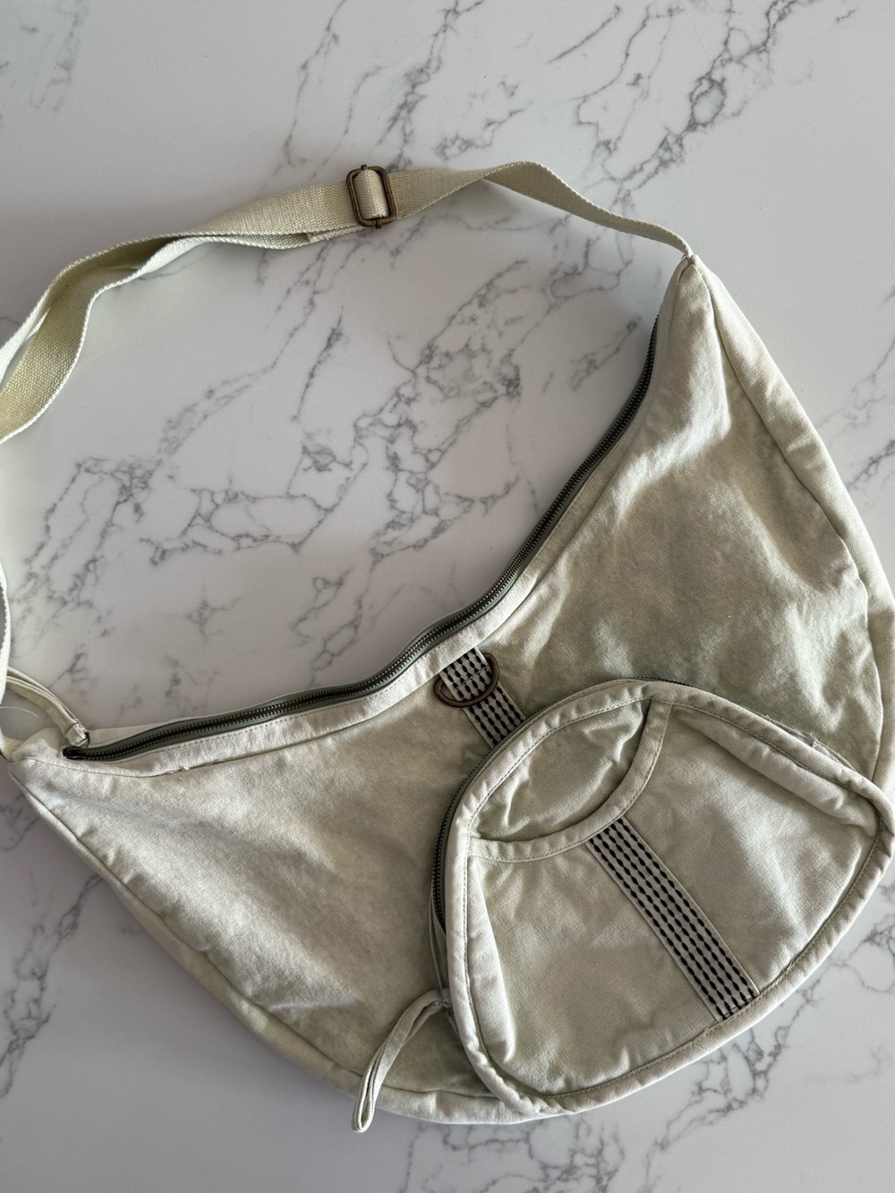Free People Styx Distressed Denim Sling Bag - Matcha - One Size